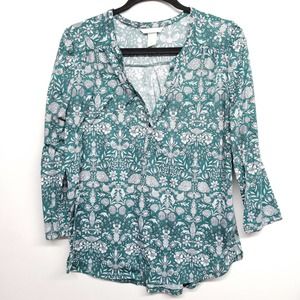 H&M Teal Floral V Neck Top Size M